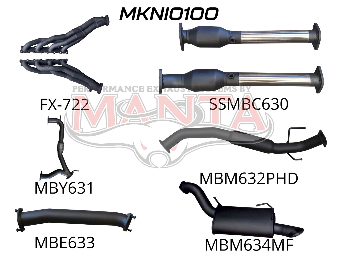 Nissan Patrol Y62 V8 5.6L Wagon 3in Full Exhaust System - Extractors, Hi Flow cats, hotdog centre, Aluminised Steel