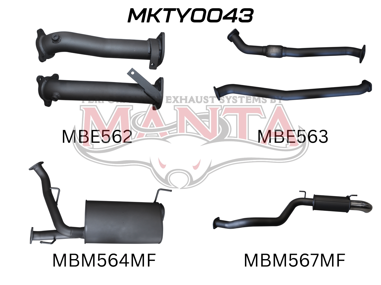 Toyota Landcruiser VDJ200 2.5in NO Cat Muffler C&R, Dump Tip, Aluminised Steel