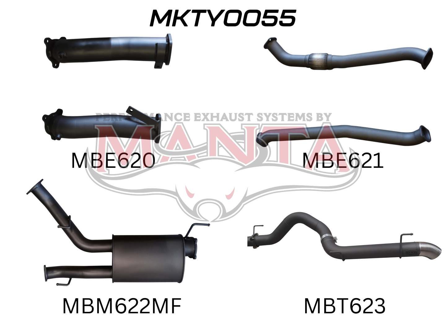 Toyota Landcruiser VDJ200 3in Dual NO Cat, W/Muffler, 4in Exit, Aluminised Steel