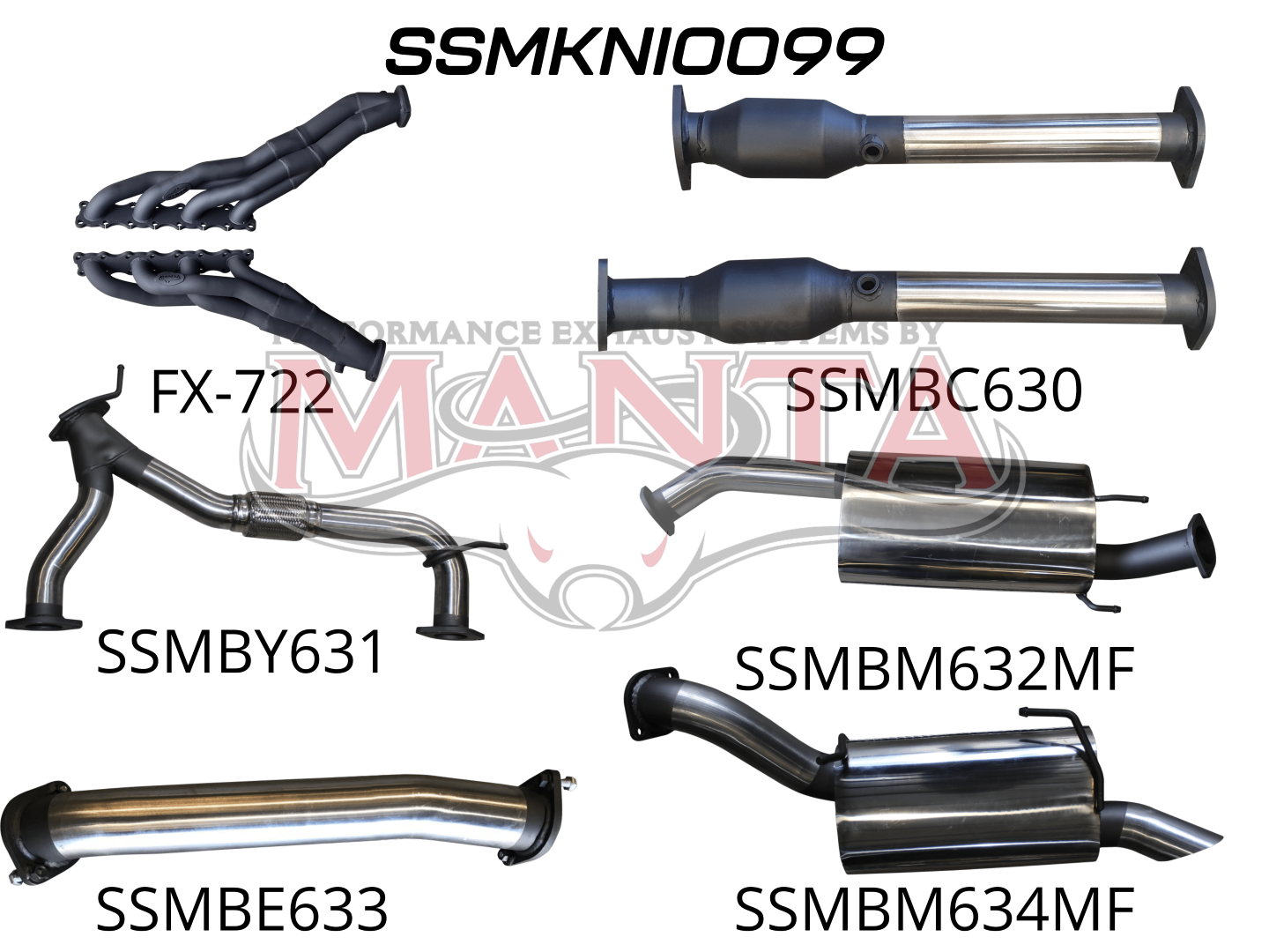 Nissan Patrol Y62 V8 5.6L Wagon 3in Full Exhaust System - Extractors, Hi Flow cats, muffler centre, Stainless Steel