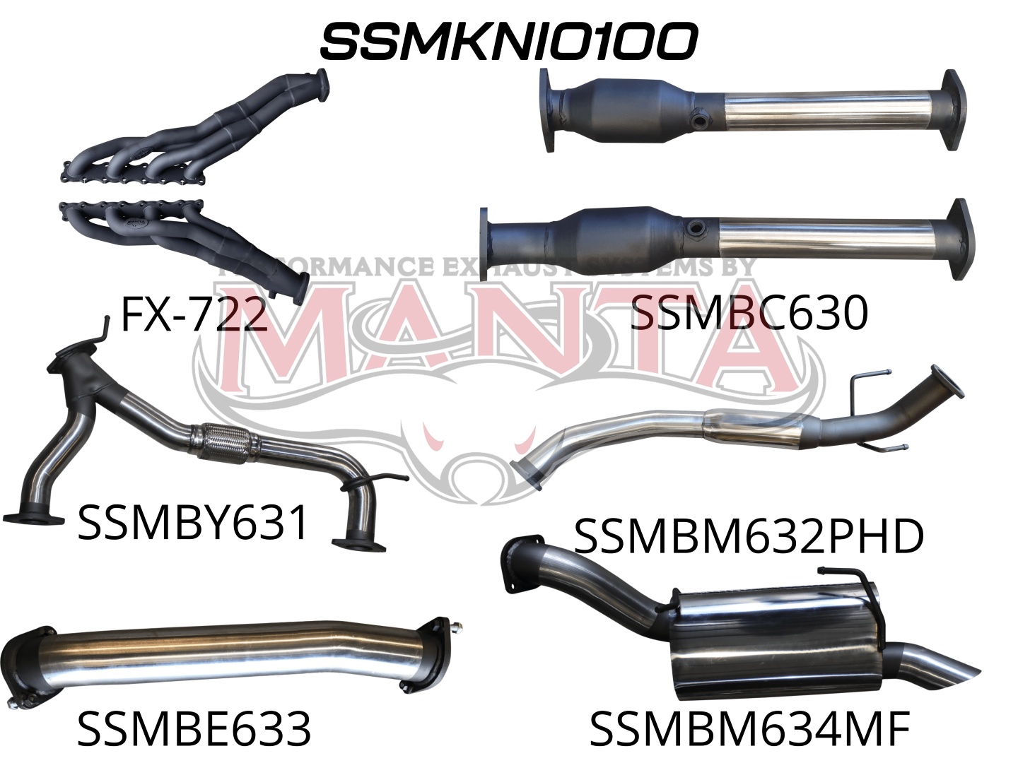 Nissan Patrol Y62 V8 5.6L Wagon 3in Full Exhaust System - Extractors, Hi Flow cats, hotdog centre, Stainless Steel