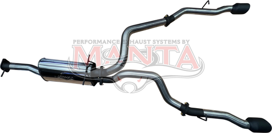DT RAM 1500 5.7L V8 3in Single into Twin, Factory Cat Back Exhaust, with 5in Black tips, Stainless Steel
