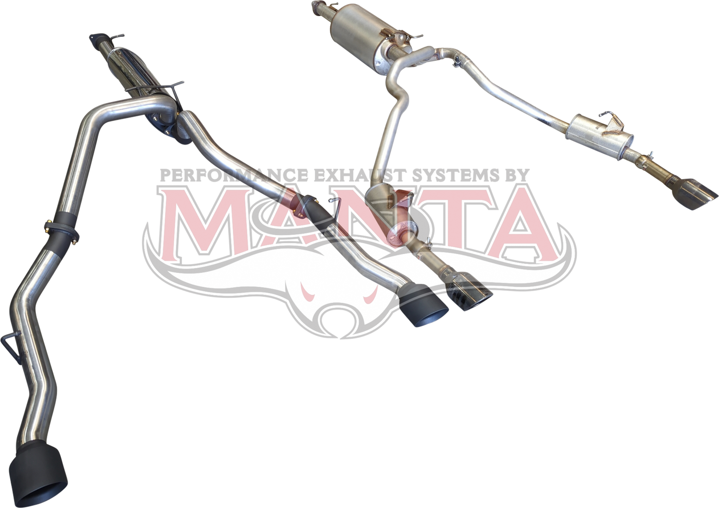 DT RAM 1500 5.7L V8 3in Single into Twin, Factory Cat Back Exhaust, with 5in Black tips, Stainless Steel