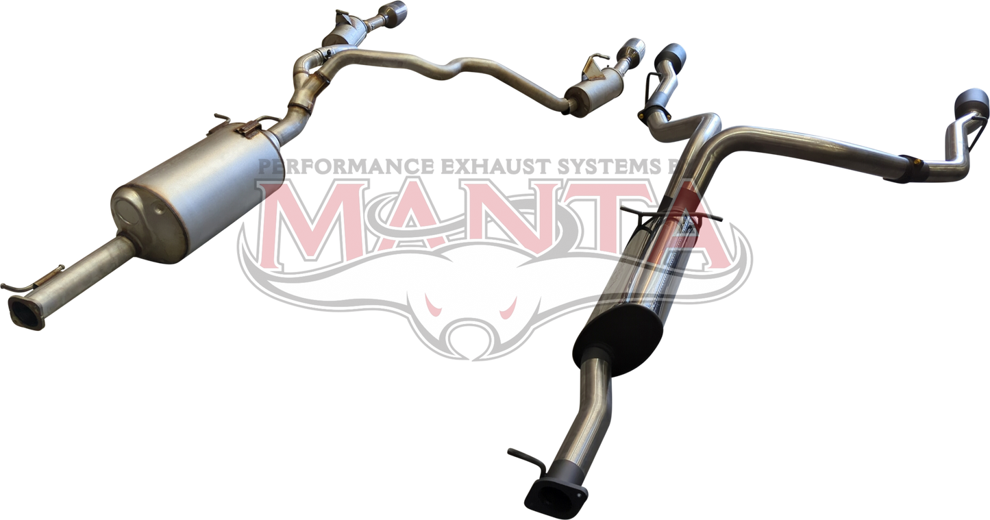 DT RAM 1500 5.7L V8 3in Single into Twin, Factory Cat Back Exhaust, with 5in Black tips, Stainless Steel
