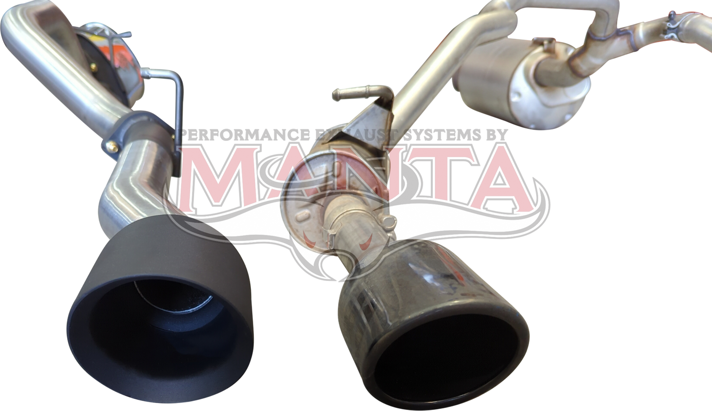 DT RAM 1500 5.7L V8 3in Single into Twin, Factory Cat Back Exhaust, with 5in Black tips, Stainless Steel