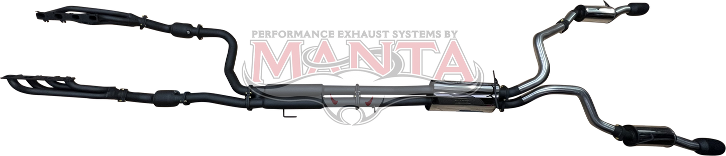 RAM DT 1500 5.7L V8 3in Twin Full Exhaust, with Extractors and Cats, Rear Mufflers 5in Black tips, Stainless Steel