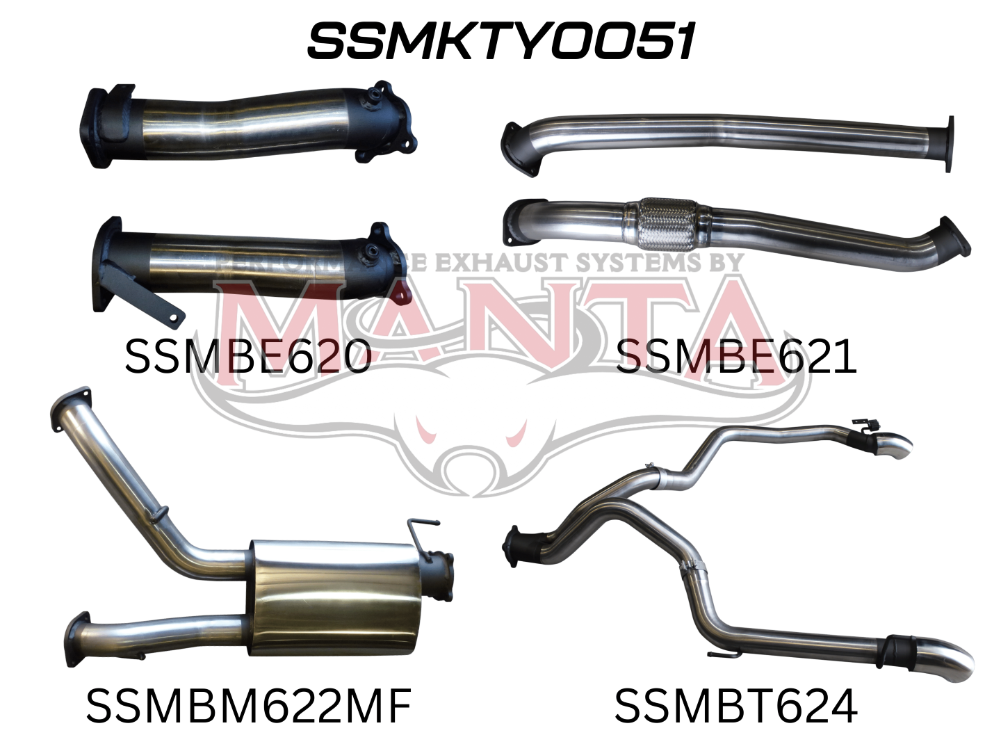 Toyota Landcruiser VDJ200 3in Dual NO Cat, W/Muffler, Exit L & R, Stainless Steel