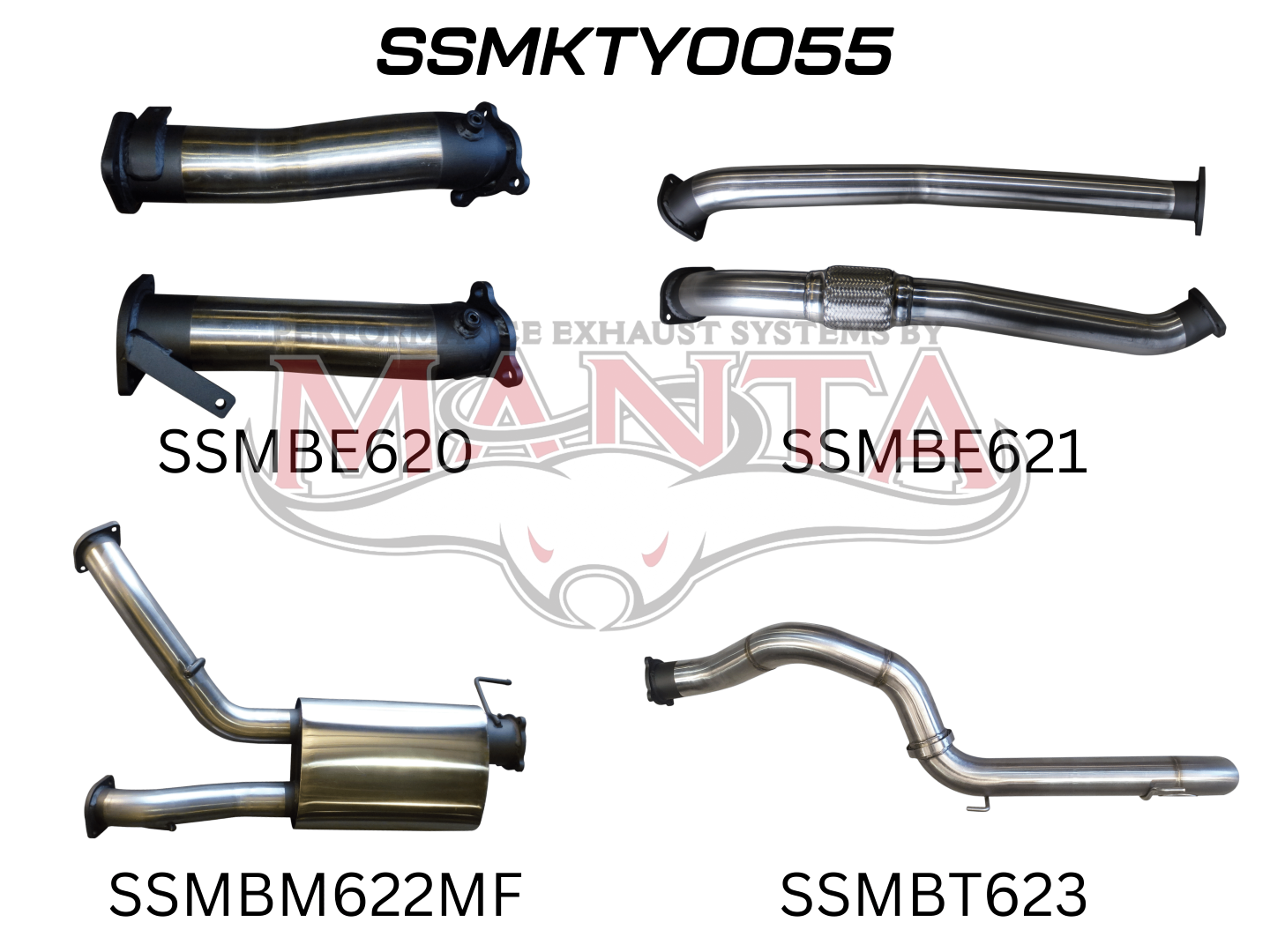Toyota Landcruiser VDJ200 3in Dual NO Cat, W/Muffler, 4in Exit, Stainless Steel