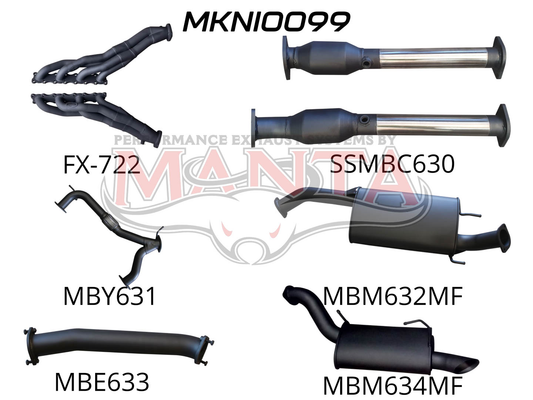 Nissan Patrol Y62 V8 5.6L Wagon 3in Full Exhaust System - Extractors, Hi Flow cats, muffler centre, Aluminised Steel