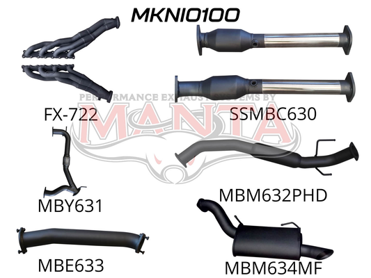 Nissan Patrol Y62 V8 5.6L Wagon 3in Full Exhaust System - Extractors, Hi Flow cats, hotdog centre, Aluminised Steel