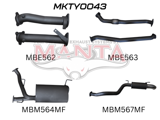 Toyota Landcruiser VDJ200 2.5in NO Cat Muffler C&R, Dump Tip, Aluminised Steel