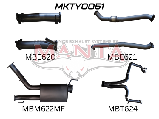 Toyota Landcruiser VDJ200 3in Dual NO Cat, W/Muffler, Exit L&R, Aluminised Steel