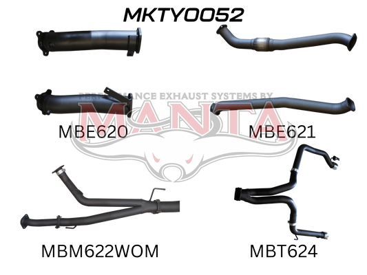 Toyota Landcruiser VDJ200 3in Dual NO Cat, NO Muffler, Exit L & R, Aluminised Steel