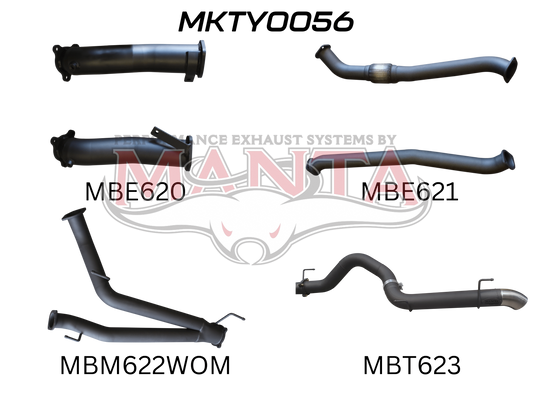 Toyota Landcruiser VDJ200 3in Dual NO Cat, NO Muffler, 4in Exit, Aluminised Steel