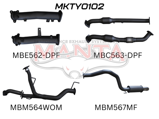 Toyota Landcruiser VDJ200 DPF 2.5in With Cat, Muffler Rear, Dump Tip, Aluminised