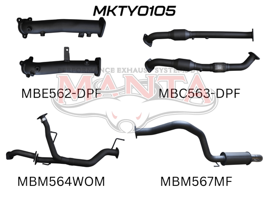 Toyota Landcruiser VDJ200 DPF 2.5in NO Cat, Muffler Rear Dump Tip, Aluminised