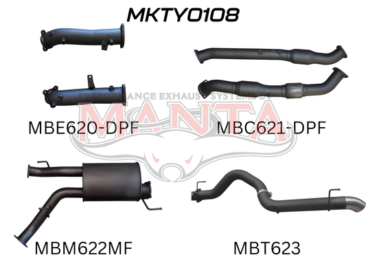 Toyota Landcruiser VDJ200 DPF 3in Dual With Cat & Muffler 4in Tailpipe, Aluminised