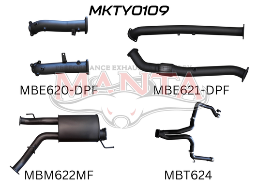 Toyota Landcruiser VDJ200 DPF 3in Dual NO Cat, Muffler, Exit L & R, Aluminised