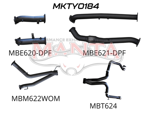 Toyota Landcruiser VDJ200 V8 DPF 3in Dual Turbo Back Without Cats, NO MUFFLERS, Exit L&R, Aluminised