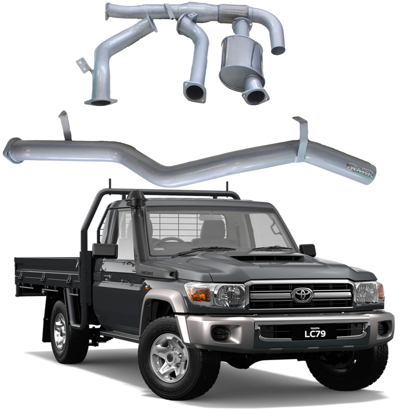 3'' Exhaust System to suit Toyota Landcruiser - 79 Series Ute Single Cab VDJ79 4.5L V8 2007 - 2016 (Turbo Back)