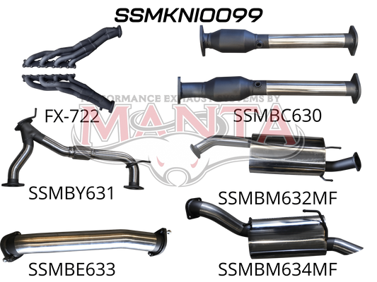 Nissan Patrol Y62 V8 5.6L Wagon 3in Full Exhaust System - Extractors, Hi Flow cats, muffler centre, Stainless Steel