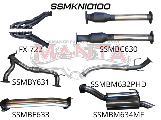 Nissan Patrol Y62 V8 5.6L Wagon 3in Full Exhaust System - Extractors, Hi Flow cats, hotdog centre, Stainless Steel