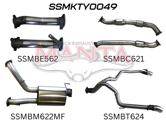 Toyota Landcruiser VDJ200 3in Dual With Cat & Muffler, Exit L & R, Stainless Steel