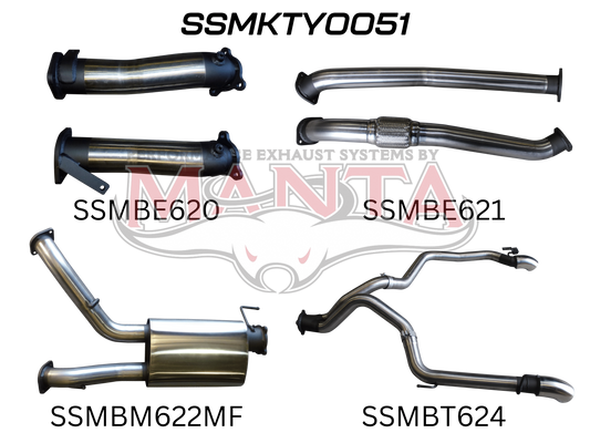 Toyota Landcruiser VDJ200 3in Dual NO Cat, W/Muffler, Exit L & R, Stainless Steel