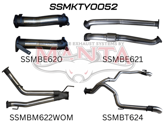 Toyota Landcruiser VDJ200 3in Dual NO Cat, NO Muffler, Exit L & R, Stainless Steel