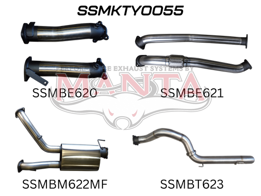 Toyota Landcruiser VDJ200 3in Dual NO Cat, W/Muffler, 4in Exit, Stainless Steel