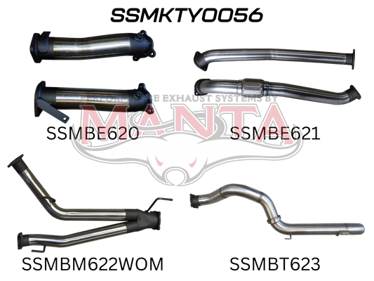 Toyota Landcruiser VDJ200 3in Dual NO Cat, NO Muffler, 4in Exit, Stainless Steel