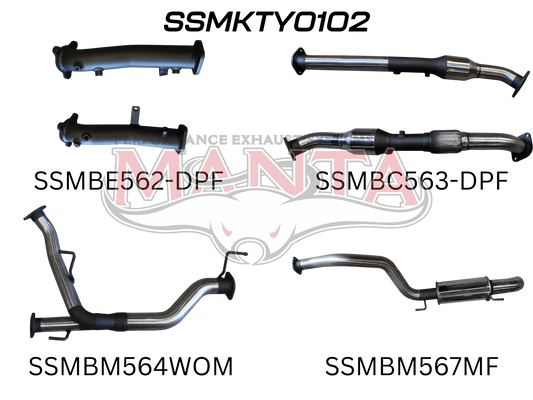 Toyota Landcruiser VDJ200 DPF 2.5in With Cat, Muffler Rear, Dump Tip, Stainless Steel