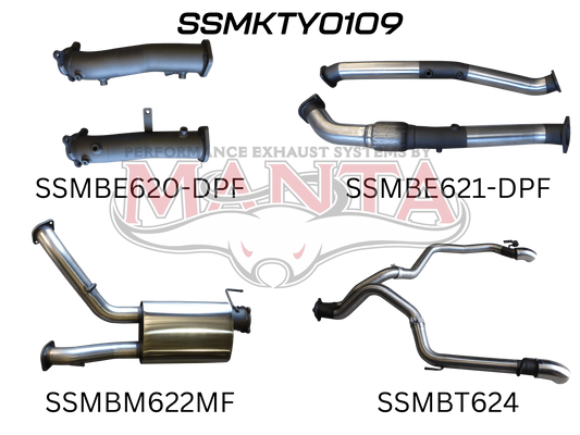 Toyota Landcruiser VDJ200 DPF 3in Dual NO Cat, Muffler, Exit L & R, Stainless Steel
