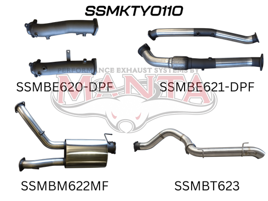 Toyota Landcruiser VDJ200 DPF 3in Dual NO Cat, Muffler, 4in Tailpipe, Stainless Steel