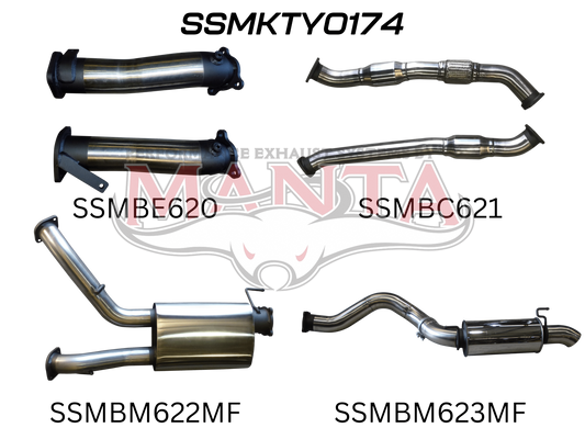 Toyota Landcruiser VDJ200 3in DUAL With Cat & Muffler, 4in EXIT W / Rear MUF, Stainless Steel
